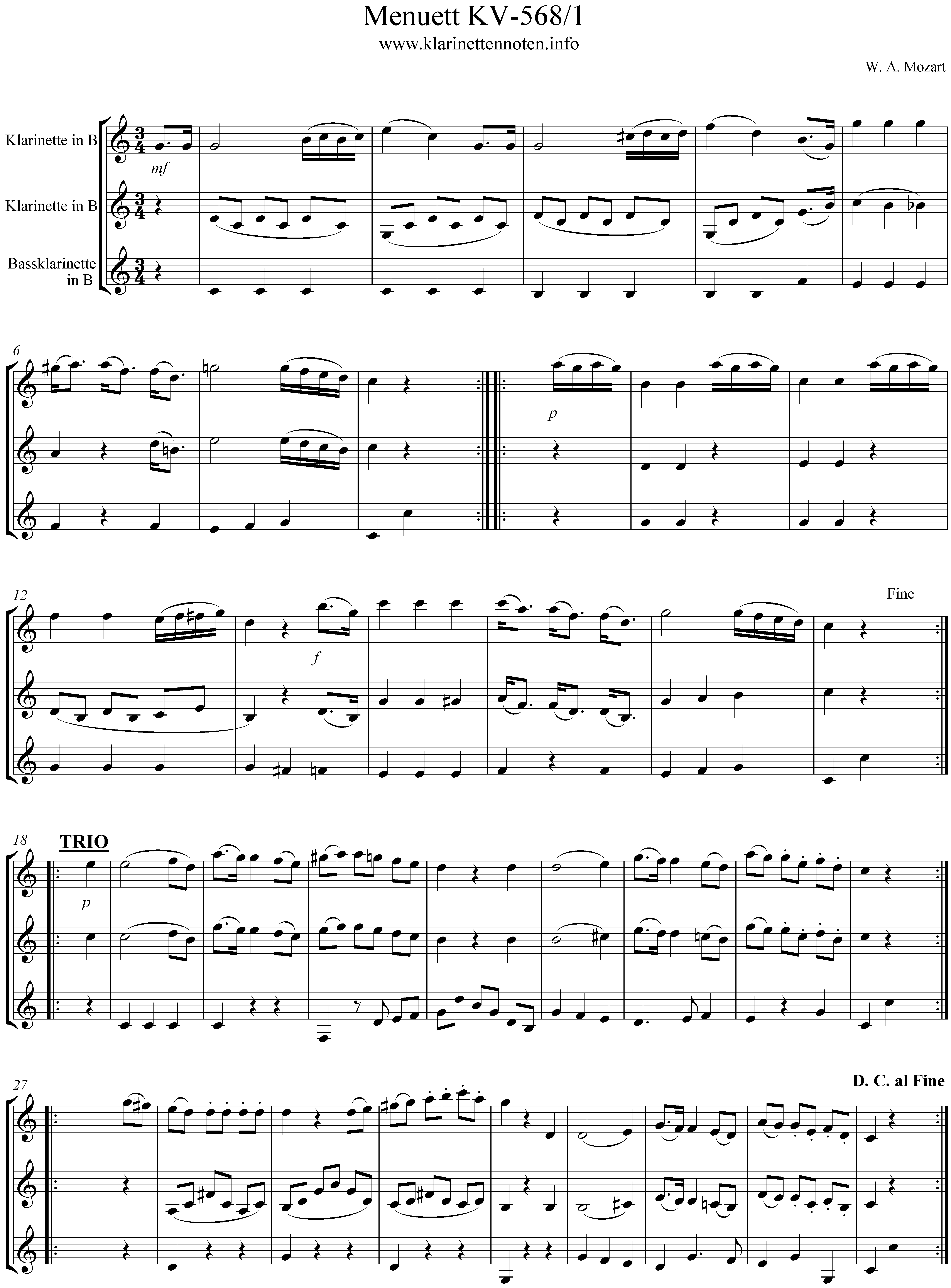 Klarinettentrio - KV568/1, Menuett in C